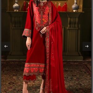 Elegant Red Embroidered velvet dress Pakistan/Indian